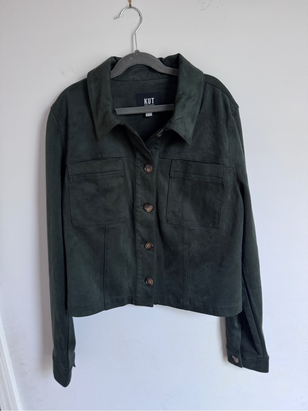 Kut from the Kloth Green Vegan Suede Utility Jacket Moto Military Cropped EUC